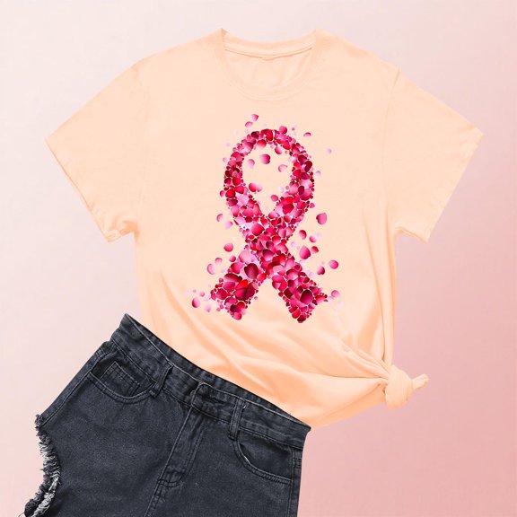 DPTALR George Women's Breast Cancer Awareness T-Shirts,Pink Ribbon,Hope Graphic Tees with multiple styles available,#Beige,Size S