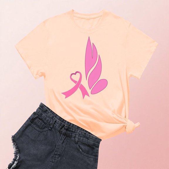DPTALR George Women's Breast Cancer Awareness T-Shirts,Pink Ribbon,Hope Graphic Tees with multiple styles available,#Beige,Size XL