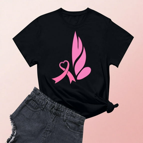 DPTALR George Women's Breast Cancer Awareness T-Shirts,Pink Ribbon,Hope Graphic Tees with multiple styles available,#Black,Size M