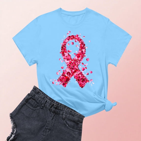 DPTALR George Women's Breast Cancer Awareness T-Shirts,Pink Ribbon,Hope Graphic Tees with multiple styles available,#Blue,Size S