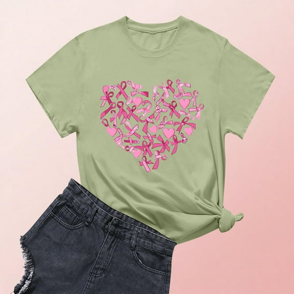DPTALR George Women's Breast Cancer Awareness T-Shirts,Pink Ribbon,Hope Graphic Tees with multiple styles available,#Green,Size XXL