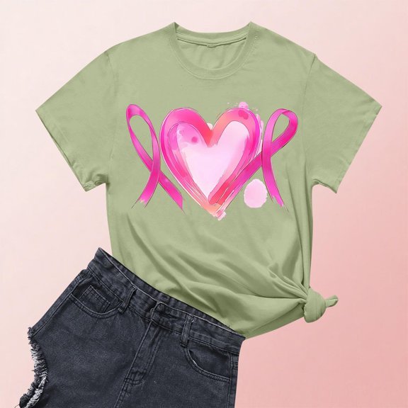 DPTALR George Women's Breast Cancer Awareness T-Shirts,Pink Ribbon,Hope Graphic Tees with multiple styles available,#Green,Size XXL