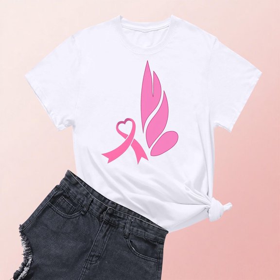 DPTALR George Women's Breast Cancer Awareness T-Shirts,Pink Ribbon,Hope Graphic Tees with multiple styles available,#White,Size XXL