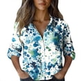 thumbnail image 1 of DPTALR George Women's Casual Loose Fit Long Sleeve Printed Button-Down Collar Shirt,Light Blue,Size XXL, 1 of 6
