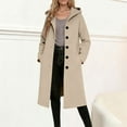 thumbnail image 1 of DPTALR George Women's Casual Warm Solid Color Hooded Wool Coat with Pockets and Buttons for Winter,Khaki,Size L, 1 of 5