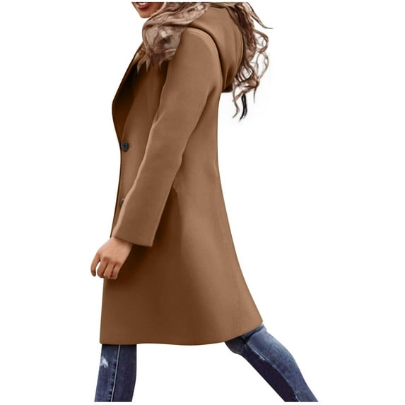 DPTALR George Women's Casual Warm Solid Color Loose Long Sleeve Hooded Woolen Coat for Winter,Coffee,Big and Tall Men S
