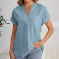 thumbnail image 1 of DPTALR George Women's Cotton Casual V-Neck Short Sleeve Solid Color Shirt Blouse With Pockets,Blue,Size XL, 1 of 7