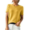 thumbnail image 1 of DPTALR George Women's Cute Lightweight Short Sleeve Sweater Tops,Crew Neck,Plain,Relaxed Fit,Business Casual T-Shirts,#Yellow,Size S, 1 of 6