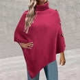 thumbnail image 1 of DPTALR Women's Fall Fashion Casual Turtleneck Buttoned Irregular Long Sleeve Knitted Pullover Sweater,Hot Pink, L, 1 of 5