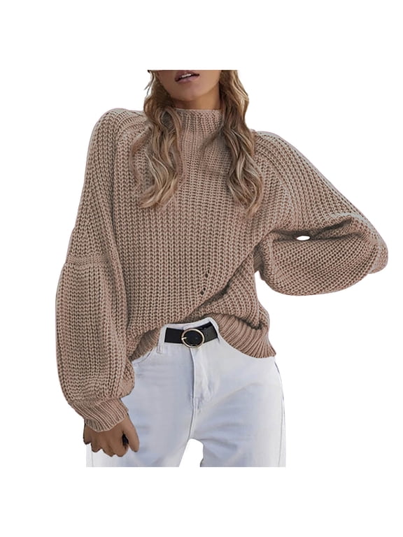 George Women's Fashion Casual Solid Color Long Sleeve Turtleneck Knitted Pullover Sweater,Khaki,Big and Tall Men M