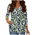 thumbnail image 1 of DPTALR George Women's Fashionable Casual Print V-Neck Slim 3/4-Sleeve Tops for Fall,Green,Size XXL, 1 of 7