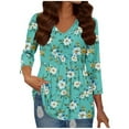 thumbnail image 1 of DPTALR George Women's Fashionable Casual Print V-Neck Slim 3/4-Sleeve Tops for Fall,Mint Green,Size S, 1 of 7