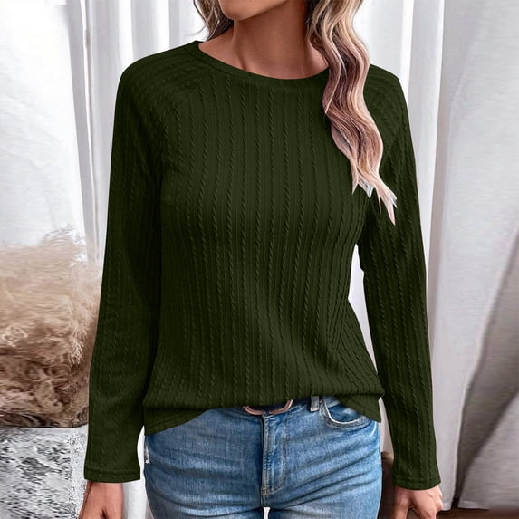 DPTALR George Women's Lightweight Long Sleeve Crewneck Knit Tops,2025 Fall Fashion,Army Green,Size M