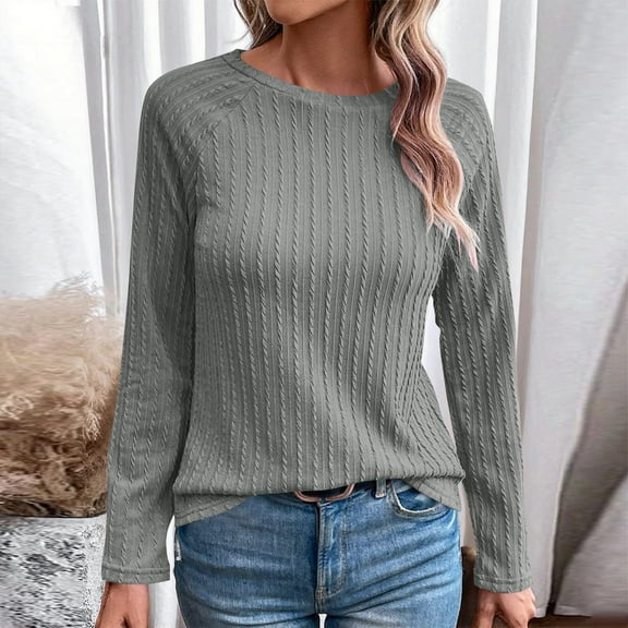 DPTALR George Women's Lightweight Long Sleeve Crewneck Knit Tops，2025 Fall Fashion,Gray,Size S