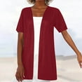 thumbnail image 1 of DPTALR George Women's Lightweight Short Sleeve Open Front Casual Cardigan Blouse Tops,Red,Size M, 1 of 5