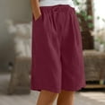 thumbnail image 1 of DPTALR George Women's Petite Linen Wide Leg Capris,with Pockets,#Wine,Size L, 1 of 9