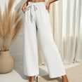 thumbnail image 1 of DPTALR George Women's Plus Size Wide Leg Lounge Pants with Pockets,High Waisted Palazzo Trousers with Adjustable Tie Knot,White,Size XXL, 1 of 1