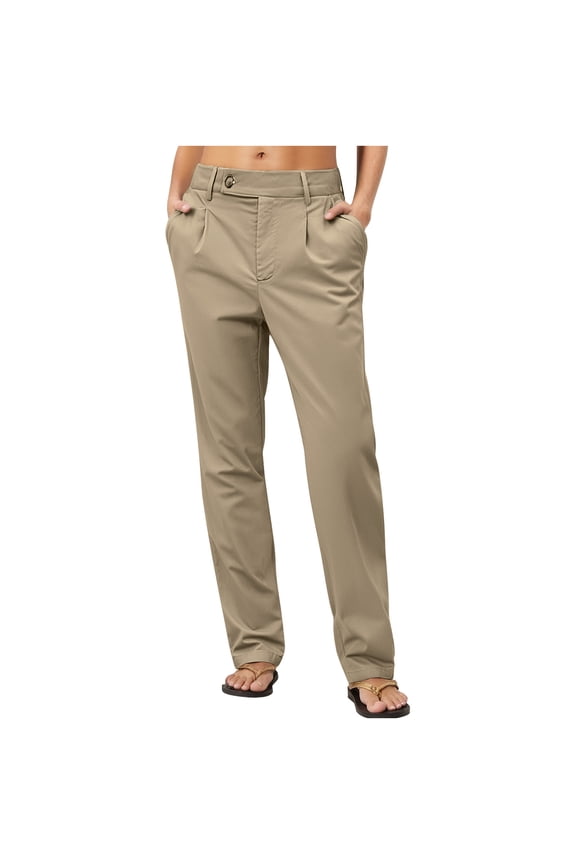 George Women's Relaxed Straight Stretch Twill Pants,Beige,Size M