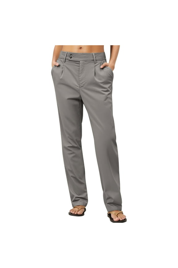George Women's Relaxed Straight Stretch Twill Pants,Gray,Size M