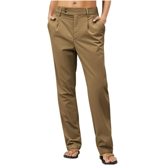 DPTALR George Women's Relaxed Straight Stretch Twill Pants,Khaki,Size M