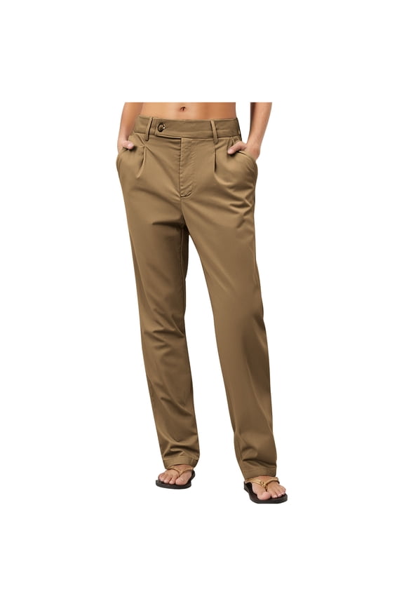 George Women's Relaxed Straight Stretch Twill Pants,Khaki,Size XXXL