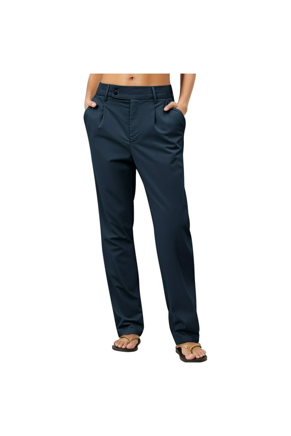 George Women's Relaxed Straight Stretch Twill Pants,Navy,Size XL