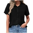 thumbnail image 1 of DPTALR George Women's Short Sleeve V-Neck Collared Button-Down Loose Tunic Blouses-Summer Work Casual Business Tops,Black,Size M, 1 of 5