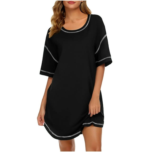 DPTALR George Women's Soft Short Sleeve Sleep Shirts,Oversized Comfy Nightgowns,Black,Size XL