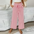 thumbnail image 1 of DPTALR George Women's Striped Wide Leg Linen Pants,Lightweight High Waisted with Drawstring,Comfy Lounge Trousers with Pockets,Pink,Size XXL, 1 of 1