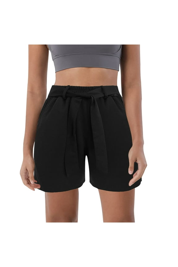 George Women's Summer Casual Shorts,with Pockets,Bowknot Tie Waist,#Black,Size M