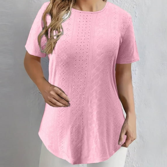 DPTALR George Women's Summer Short Sleeve Long Tunic Tops,Loose Fit T-Shirt,#Pink,Size M