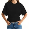 thumbnail image 1 of DPTALR George Women's Summer Solid Color Half Sleeve Cropped T-Shirts,Drop Shoulder,Round Neck,Casual Basic Crop Tops,#Black,Size S, 1 of 3
