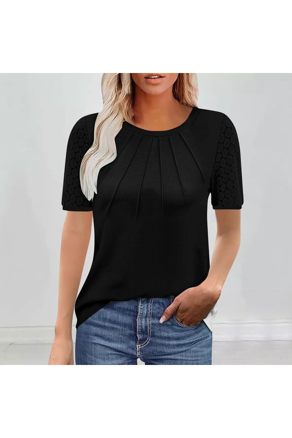 George Women's Summer Spring Tops,Trendy Vacation Outfits,Short Sleeve Business T-Shirts,Fashion Casual Blouses,Black,Size M