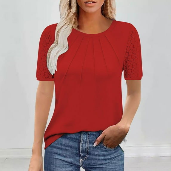 DPTALR George Women's Summer Spring Tops,Trendy Vacation Outfits,Short Sleeve Business T-Shirts,Fashion Casual Blouses,Red,Size S