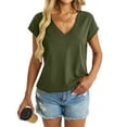 thumbnail image 1 of DPTALR George Women's Summer V-Neck Short Sleeve T-Shirts,Dressy Casual Loose Fit Cute Trendy Fashion Tops,Army Green,Size XXL, 1 of 7