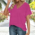 thumbnail image 1 of DPTALR George Women's Summer V-neck Short-Sleeve T-Shirts,14 Colors Available: Comfortable Stylish Casual Tops,Hot Pink,Size L, 1 of 6