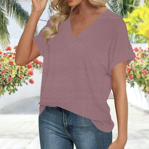 DPTALR George Women's Summer V-neck Short-Sleeve T-Shirts,14 Colors Available: Comfortable Stylish Casual Tops,Watermelon Red,Size XXL