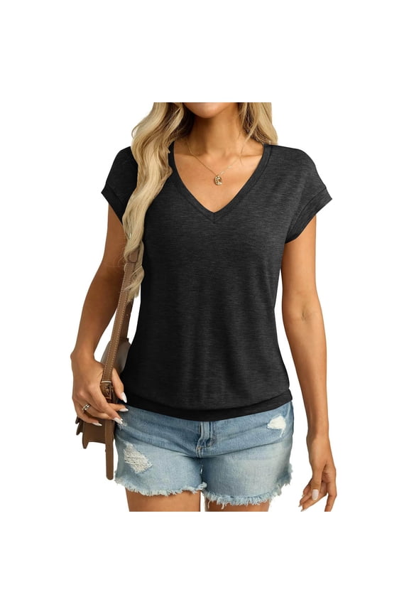 George Women's V-Neck T-Shirts: Spring-Summer-Fall Teacher Work Business Dressy-Casual Boho Basic Tees,Black,Size M