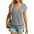 thumbnail image 1 of DPTALR George Women's V-Neck T-Shirts: Spring-Summer-Fall Teacher Work Business Dressy-Casual Boho Basic Tees,Gray,Size XL, 1 of 8
