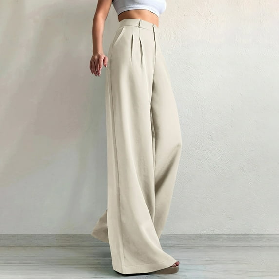 DPTALR George Women's Wide Leg Business Casual Straight Office Trousers,Beige,Size L