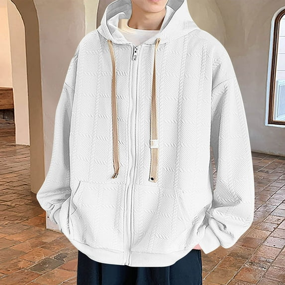 DPTALR George Zip Up Cardigan Sweatshirts Long Sleeve Lightweight Hoodie Oversized Casual Hoodies Sweater Fashion Jackets White Big and Tall Men L