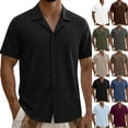 thumbnail image 1 of DPTALR Men's Camp Collar Textured Short Sleeve Button Down Shirt,Blue,Big Men's,Tall Men's XXL,Young Men's Shirts, 1 of 7