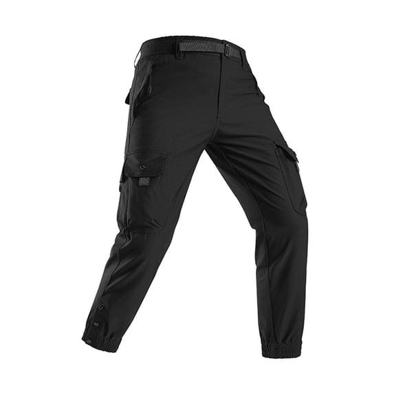DPTALR Men's Cargo Jogger Pants Belted Waist Multi-Pocket Casual Trousers,Black,Big Men's,Tall Men's L,Young Men's Pants