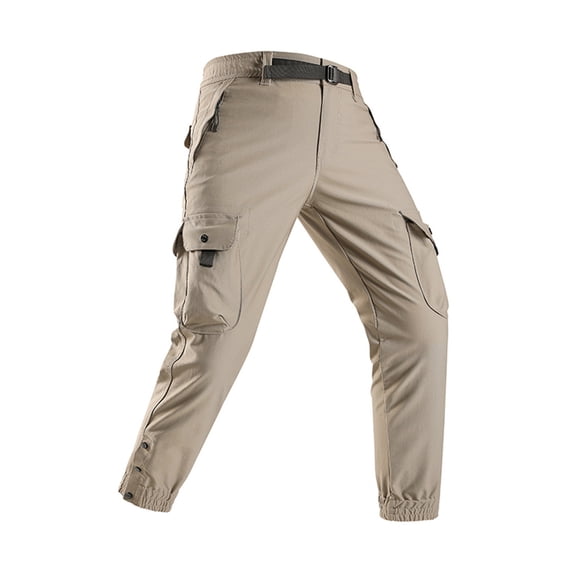 DPTALR Men's Cargo Jogger Pants Belted Waist Multi-Pocket Casual Trousers,Khaki,Big Men's,Tall Men's L,Young Men's Pants