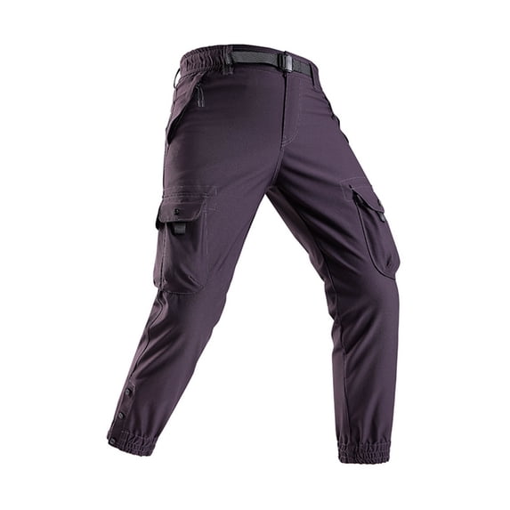 DPTALR Men's Cargo Jogger Pants Belted Waist Multi-Pocket Casual Trousers,Purple,Big Men's,Tall Men's XL,Young Men's Pants