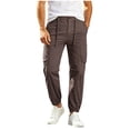 thumbnail image 1 of DPTALR Men's Cargo Jogger Pants Drawstring Waist Multi-Pocket Casual Trousers,Coffee,Big Men's,Tall Men's XXL,Young Men's Pants, 1 of 8
