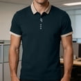 thumbnail image 1 of DPTALR Men's Casual Contrast Trim Short Sleeve Button Polo Shirt,Navy,Big Men's,Tall Men's L,Young Men's T-shirt, 1 of 7