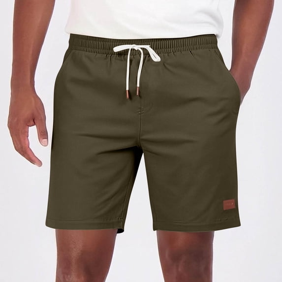 DPTALR Men's Casual Quick Dry Shorts Elastic Waist Drawstring Summer Shorts with Leather Label,Army Green,Big Men's,Tall Men's L,Young Men's Short