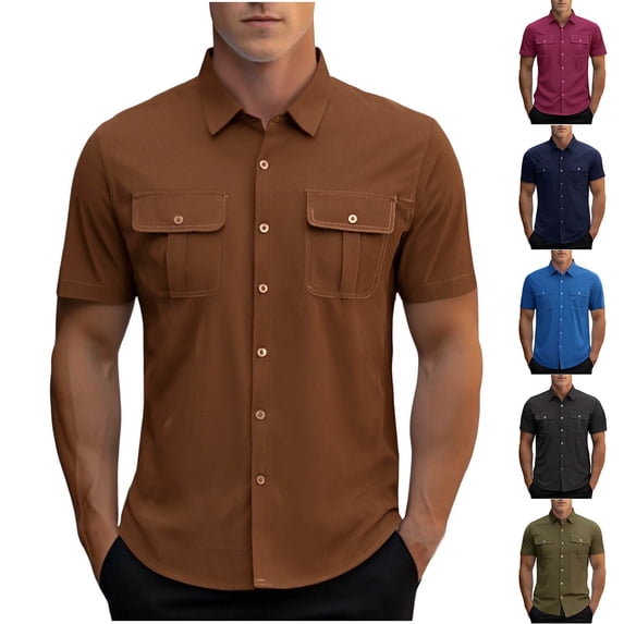 DPTALR Men's Casual Short Sleeve Button Up Shirt with Dual Chest Pockets,Navy,Big Men's,Tall Men's XXXL,Young Men's Shirts
