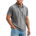 thumbnail image 1 of DPTALR Men's Casual Solid Color Denim-Like Short Sleeve Lapel Shirt，Vintage Button-Up Top,Gray,Big and Tall Men S, 1 of 6